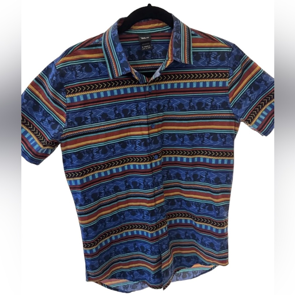 XS Emperor’s New‎ Groove Hawaiian Stripe Button Shirt XSmall Disney Movie Kuzco